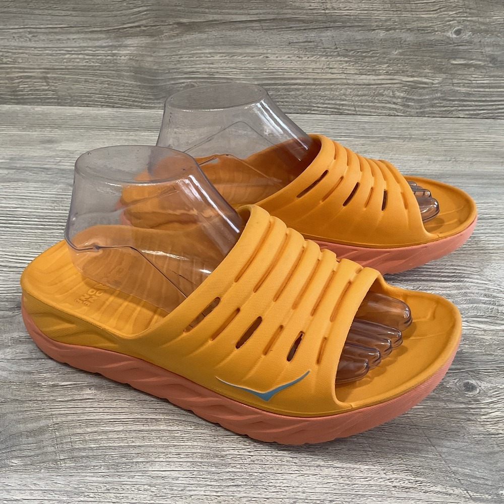 Hoka One One Ora Recovery Unisex Slide Amber Yellow Coral Orange Women 10 Men 8